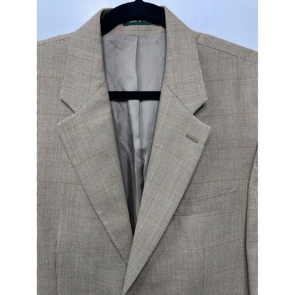 Lauren Ralph Lauren Men 42L Blazer Silk Wool Tan Micro Check Sport Coat Academia - Picture 2 of 13